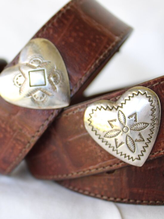 Brighton leather Silver Tone Medallion heart Concho Belt Cowgirl Southwest L - Picture 7 of 9